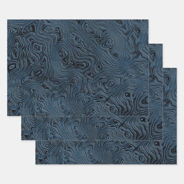 Rippled Faux Silk Moire in Rich Teal Blue  Wrapping Paper Sheets (Set)