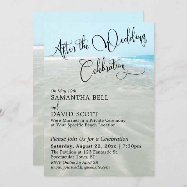 Rippled Sand Aqua Water After Beach Wedding Event Invitation (Front/Back)