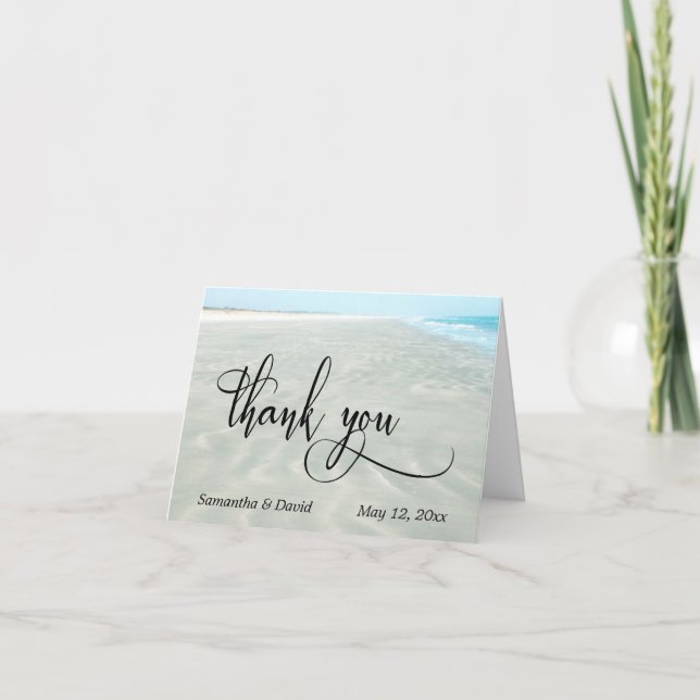 Rippled Sand Aqua Water Photo Beach Thank You (Front)