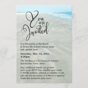 Rippled Sand Aqua Water Photo Modern Beach Wedding Invitation