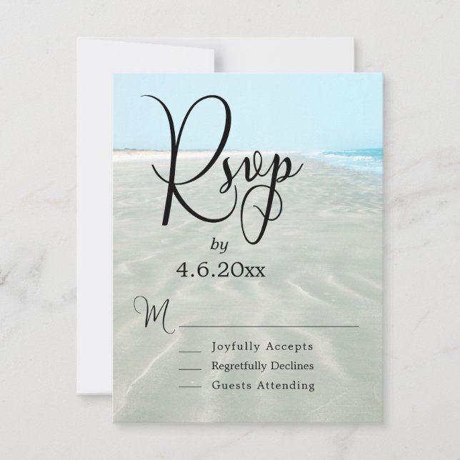Rippled Sand Aqua Water Photo Modern Beach Wedding RSVP Card (Front)