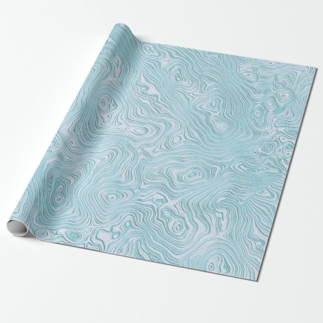 Rippled Silk Moire Pattern in Cool Aqua Wrapping Paper (Unrolled)