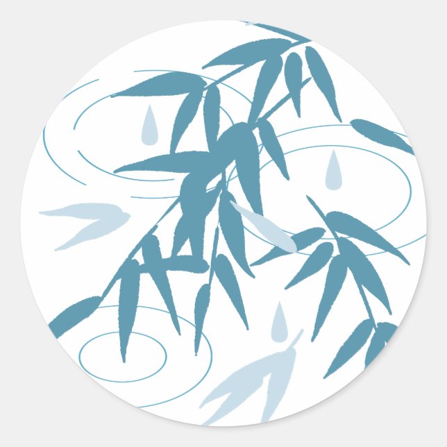 Ripples and Bamboo Leaves After Rain Classic Round Sticker (Front)