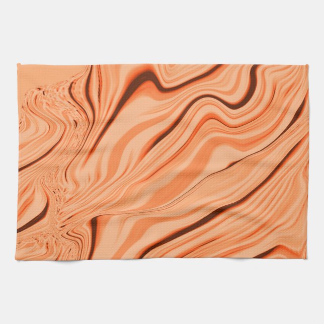 Ripples in shades of orange, curved brown cylinder kitchen towel (Horizontal)