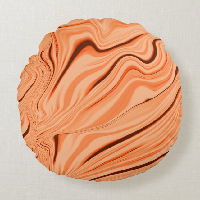Ripples in shades of orange, curved brown cylinder round pillow (Front)