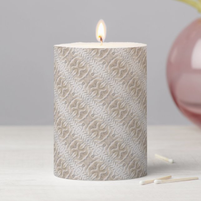 Ripples on a sandy beach diagonal pattern pillar candle (In Situ)