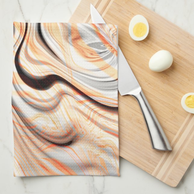 Ripples on pearly cream beige, brown & pale orange kitchen towel (Quarter Fold)