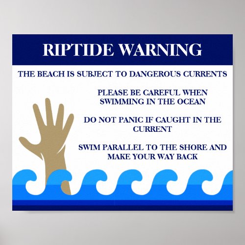Riptide Warning Dangerous Ocean Currents Beach Poster