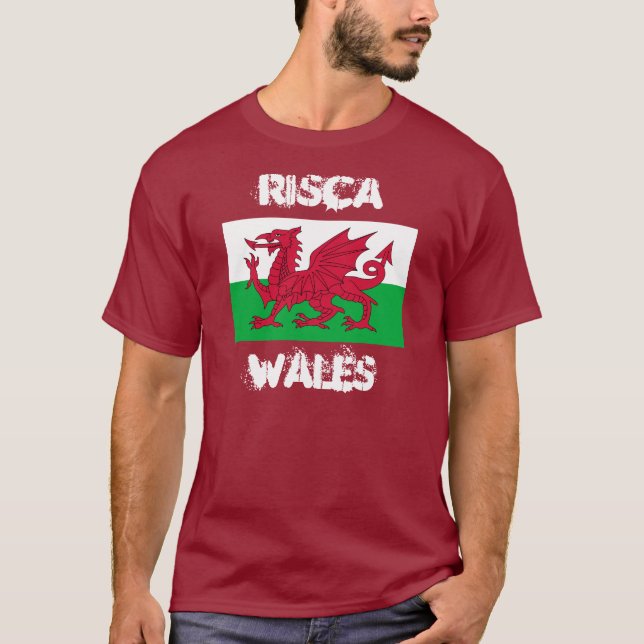 Risca, Wales with Welsh flag T-Shirt (Front)