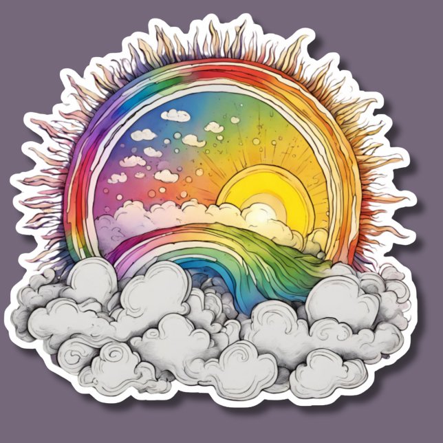 Rise Above the Clouds Rainbow Waterproof  Sticker (Creator Uploaded)