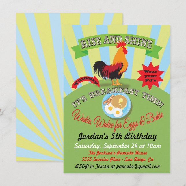 Rise and Shine Breakfast Birthday Party Invitation (Front/Back)
