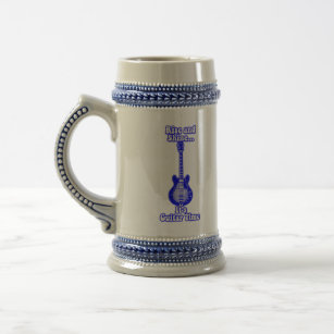 Rise and shine. it's guitar time.retro blue guitar beer stein