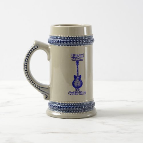 Rise and shine its guitar timeretro blue guitar beer stein