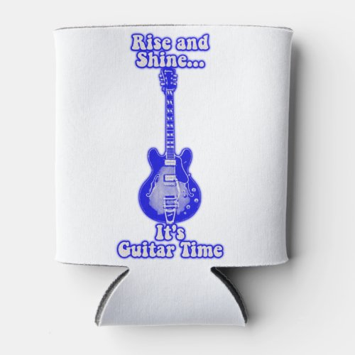Rise and shine its guitar timeretro blue guitar can cooler