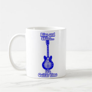 Rise and shine. it's guitar time.retro blue guitar coffee mug