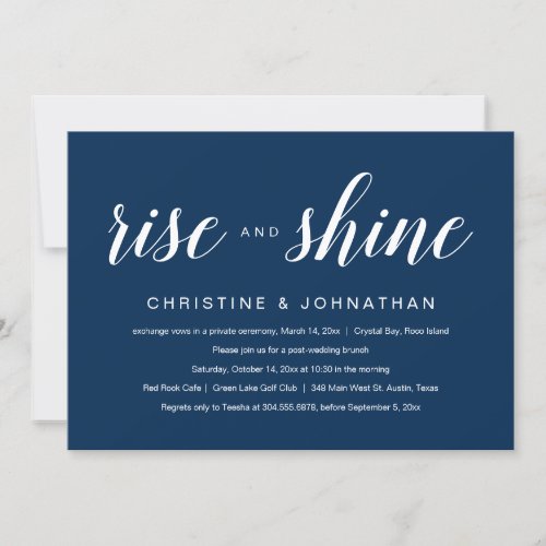 Rise and Shine Navy Blue Wedding Elopement Invita Invitation