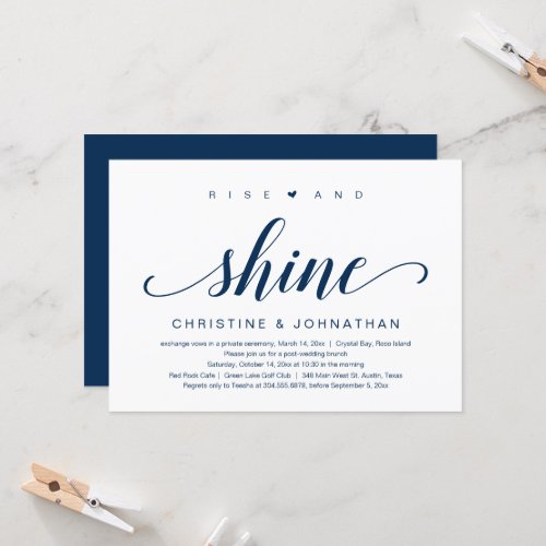 Rise and Shine Navy Blue Wedding Elopement Invitation