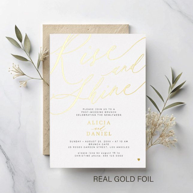 Rise and shine post wedding brunch party gold foil invitation (Creator Uploaded)