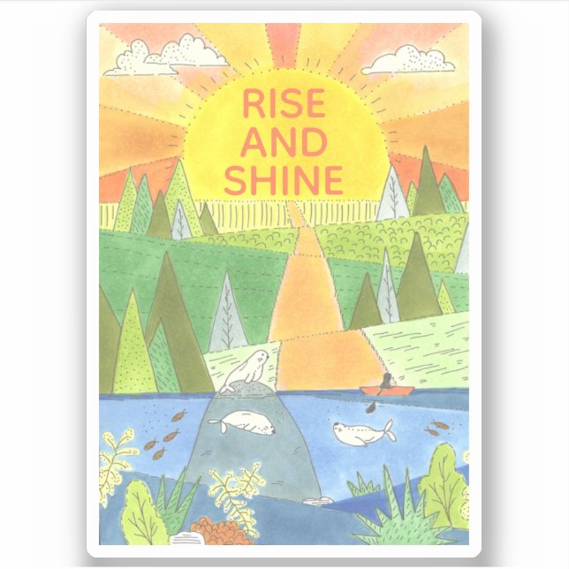 Rise and Shine Seals and Kayaker in River Sunrise Sticker (Front)