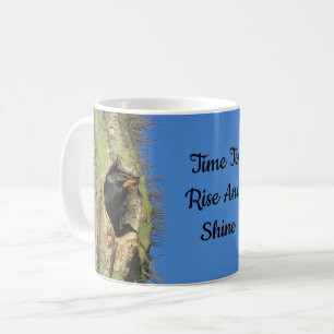 Rise and Shine Starling Saguaro Cactus Black Bird Coffee Mug