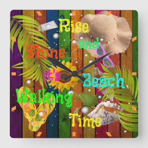 Rise and Shine Tropical Beach Summer Sun Fun Time Square Wall Clock