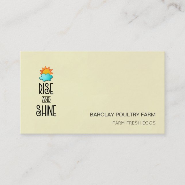 Rise and Shine Typography With Sun and Cloud Business Card (Front)