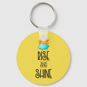 Rise and Shine Typography With Sun and Cloud Keychain