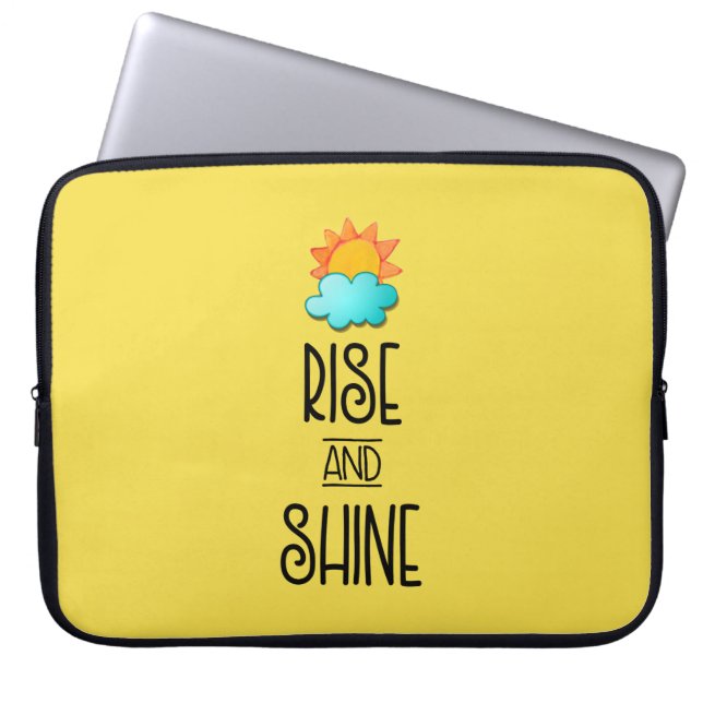 Rise and Shine Typography With Sun and Cloud Laptop Sleeve (Front)