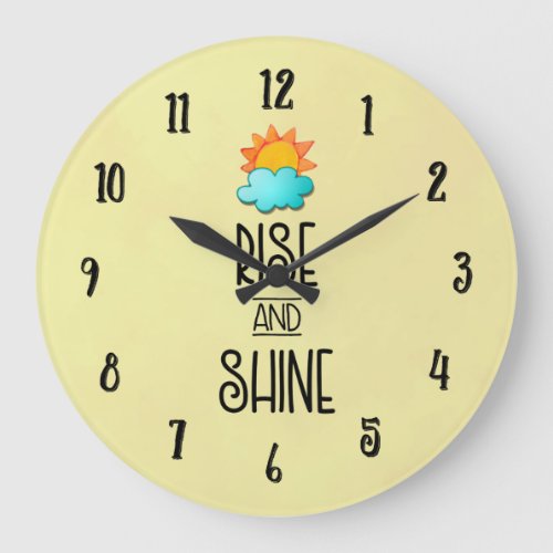 Rise and Shine Typography With Sun and Cloud Large Clock