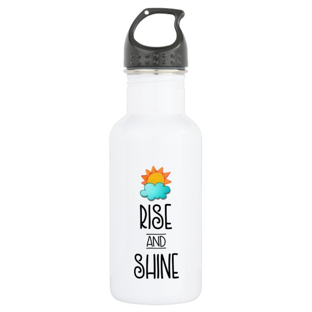 Rise and Shine Typography With Sun and Cloud Stainless Steel Water Bottle (Front)