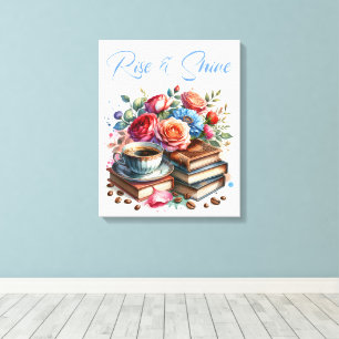 Rise and Shine Vintage Coffee Cup and Flowers Canvas Print