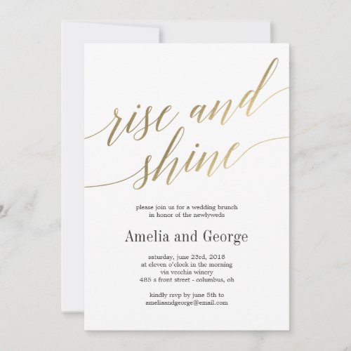 Rise and Shine Wedding Brunch Faux Gold Script Invitation