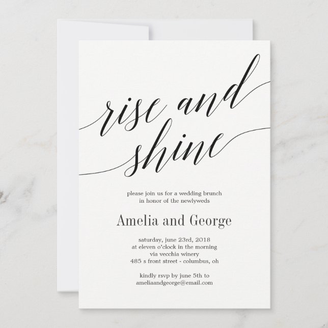 Rise and Shine Wedding Brunch Modern Script Invitation (Front)