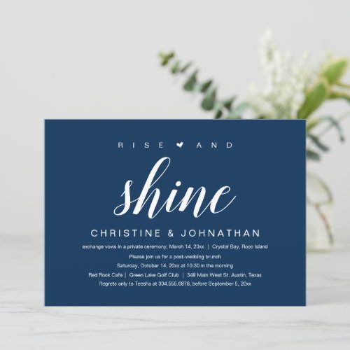 Rise and Shine Wedding Elopement Navy Blue Invit Invitation