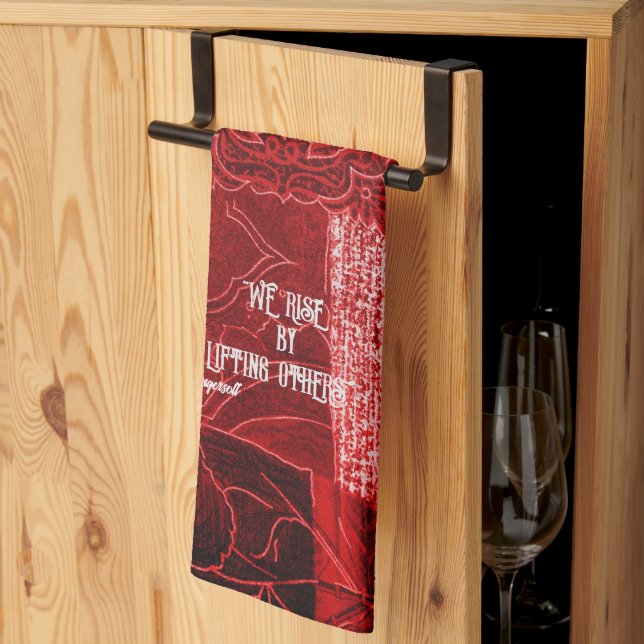 Rise by Lifting Others Kitchen Towel Red Patchwork (Thirds Fold)