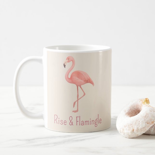 Rise & Flamingle Flamingo – Soft Beige Tropical Coffee Mug (With Donut)