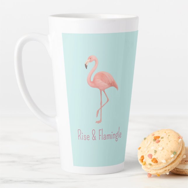 Rise & Flamingle Pink Flamingo – Light Blue  Latte Mug (In Situ)