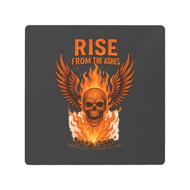 Rise From The Ashes – Flaming Skull with Fiery  Metal Print (Front)