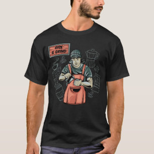 Rise & Grind Barista Coffee Quote Illustration T-S T-Shirt