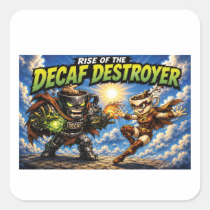 Rise of the Decaf Destroyer Coffee Superhero Comic Square Sticker