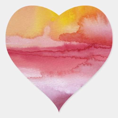 Rise _ Red Abstract Ombre Watercolor Sunsrise Heart Sticker