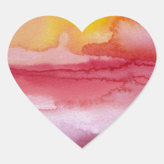 Rise - Red Abstract Ombre Watercolor Sunsrise Heart Sticker