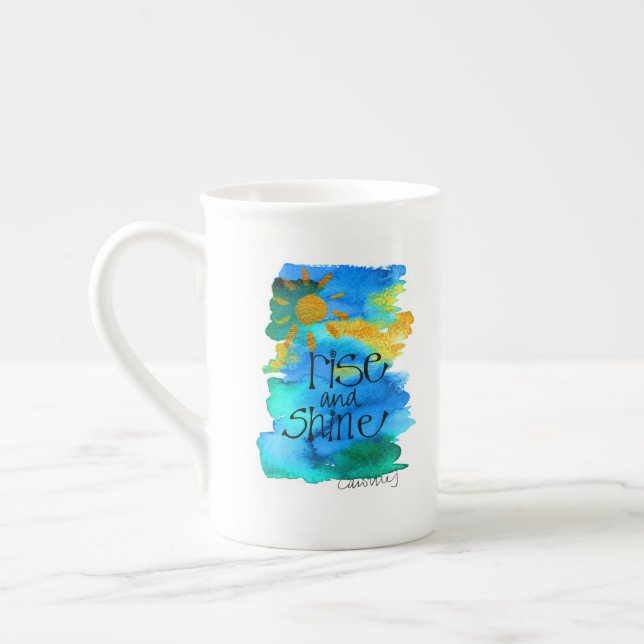 Rise & Shine Blue Sky Hand Painted Bone China Mug (Left)
