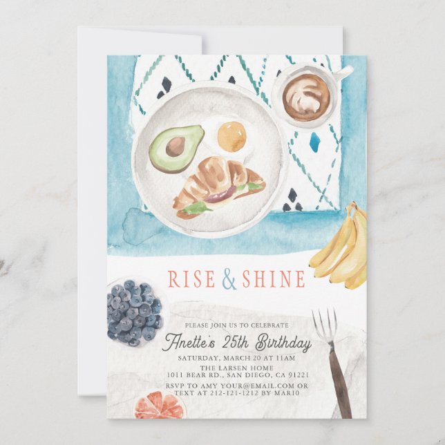 Rise & Shine Brunch PJ Watercolor Birthday Invitation (Front)