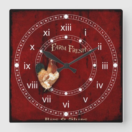 Rise  Shine_ Rooster Square Wall Clock 1