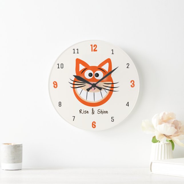 Rise & Shine – Smiling Orange Cat Large Clock (Home)