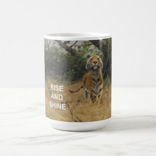 Rise & Shine Text Quote + Vintage Tiger Painting Coffee Mug