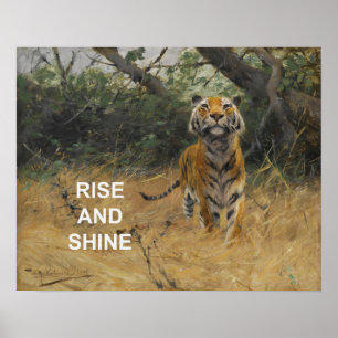 Rise & Shine Text Quote + Vintage Tiger Painting Poster