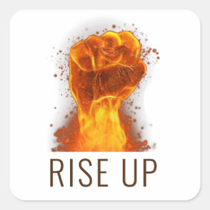 Rise Up Flaming Fist Square Sticker