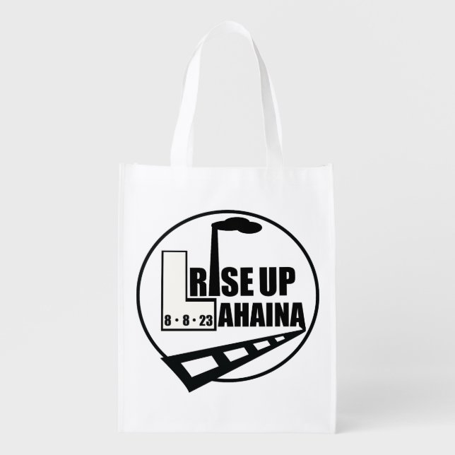 Rise Up Lahaina With Iconic City Landmarks Grocery Bag (Front)